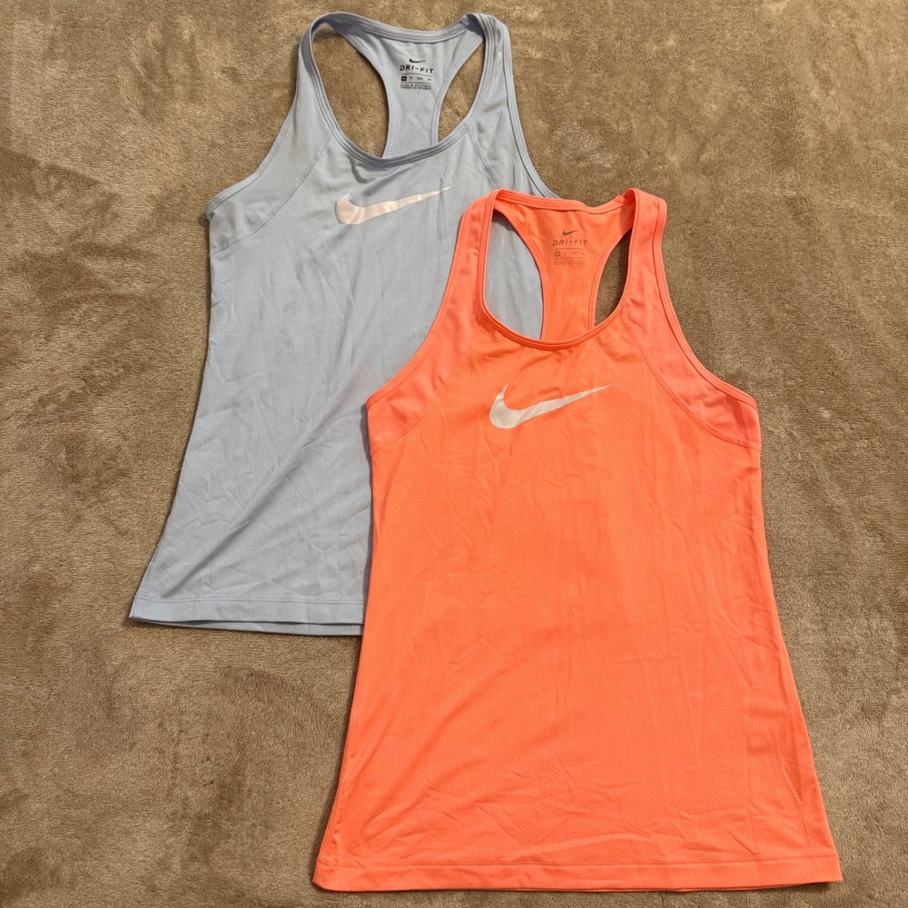 Nike Womens Dri-FIT Racerback Training Tank Top 2 Pack Blue Orange XS AT4541-827